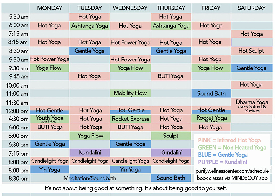 Yoga Schedule Purify Wellness Center Pleasant Grove