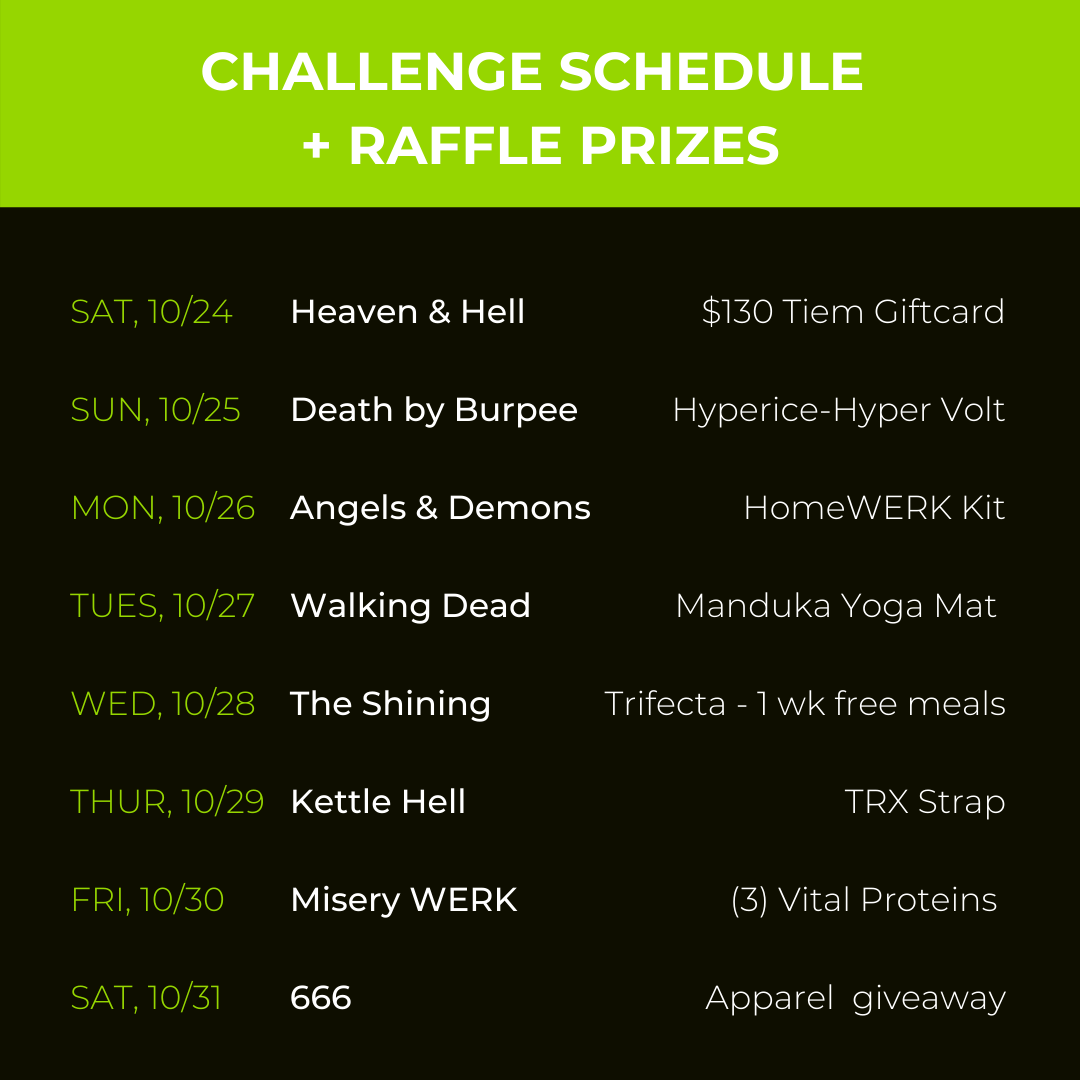 SPENGA HELLth week challenge schedule and raffle prizes