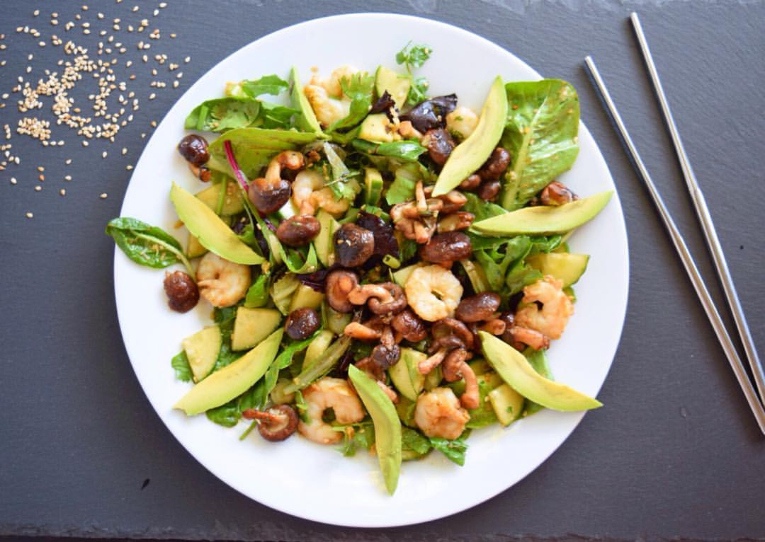 Shrimp with Sauteed Shiitake & Salad*
