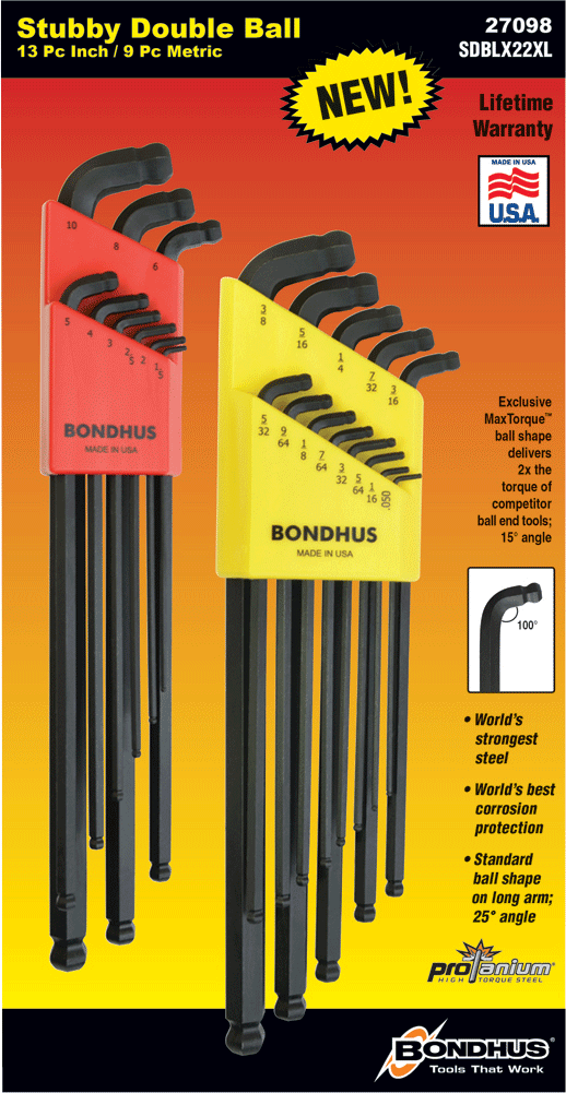 Bondhus Gorilla Grip Hex Fold Up Wrench Set Metric SAE Standard Inch USA  12550