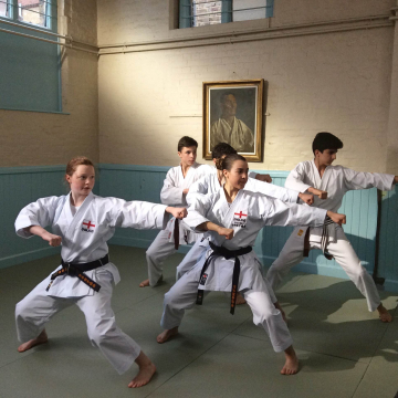 Karate Students Practicing at The Budokwai Martial Arts Club in London, UK