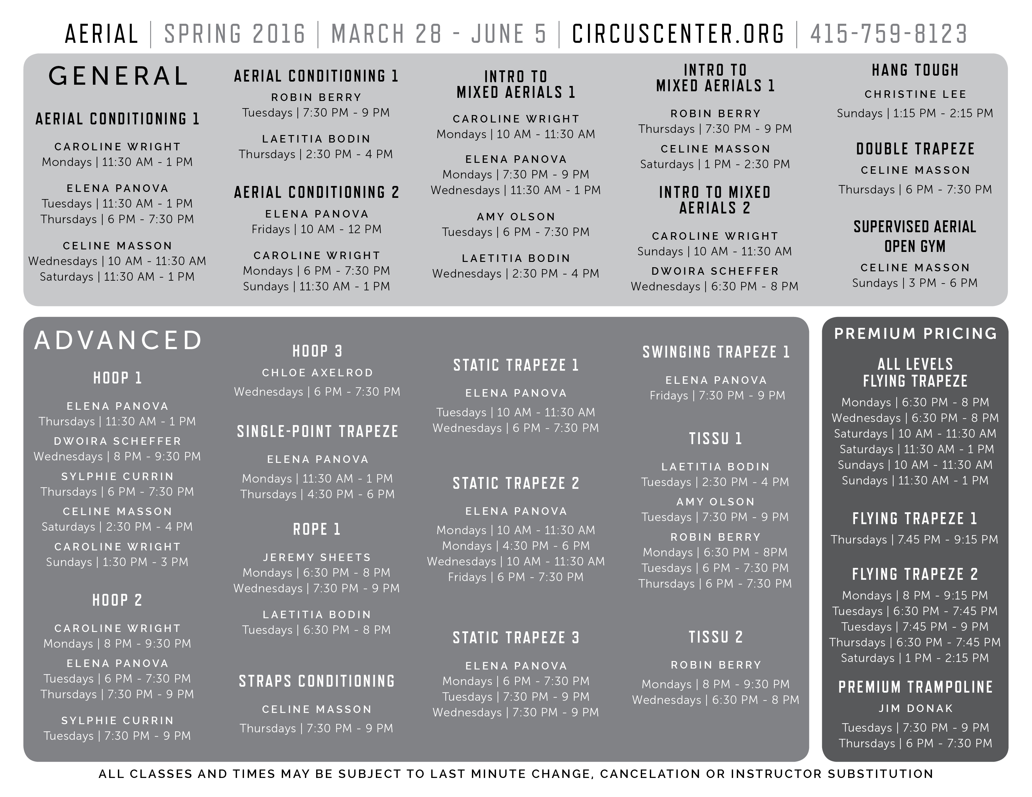 Spring 2016 Weekly Schedule Aerial