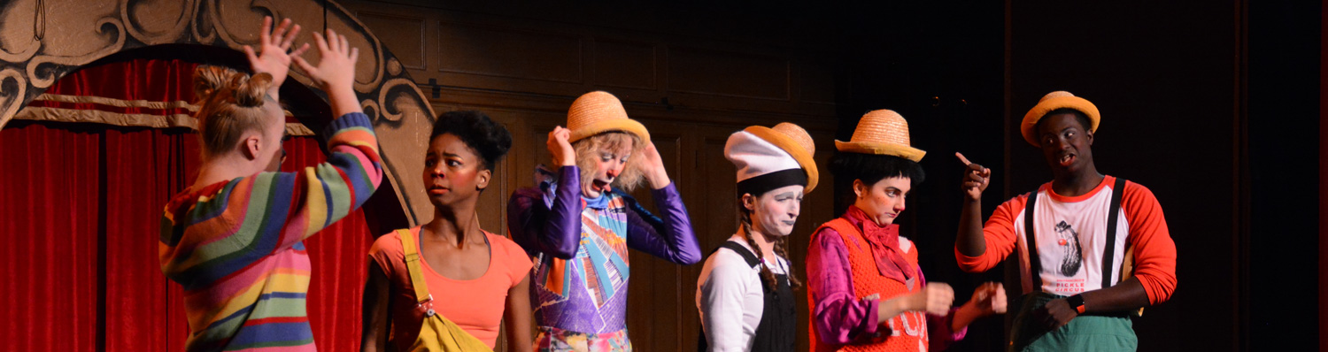 Clown Conservatory students pass on hats during a sketch in 'Ridiculosity' | Circus Center | 2017