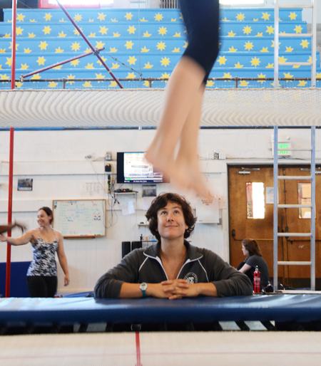 Tacher observes as young students jumps on the trampoline | Circus Center | San Francisco