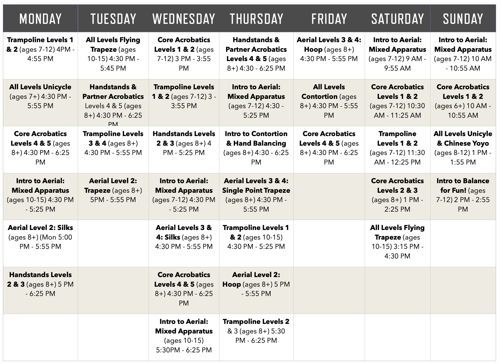Fall 2025 Youth Schedule