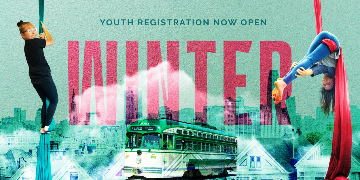 Two young students on the tissu Circus Center San Francisco