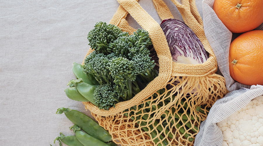 farmers market bag with vegetables and fruits