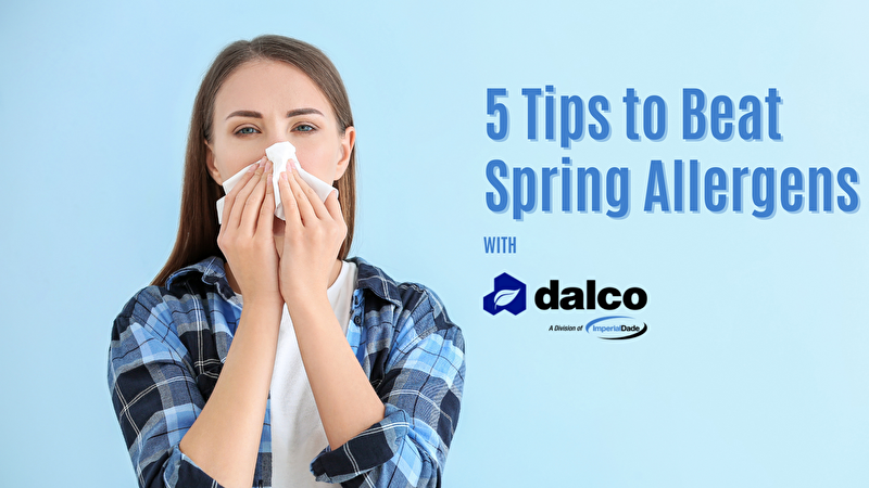 Image shows woman with spring allergies and Tips to Beat Spring Allergens