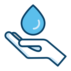 Illustration of hand and water drop to demonstrate hand rinsing.