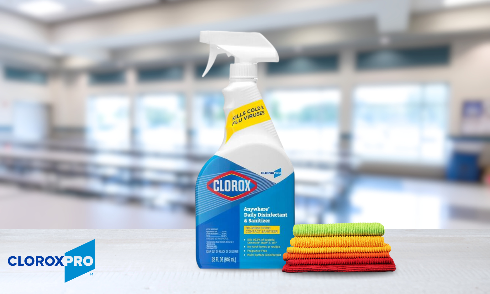 Image shows a bottle of Professional Clorox Anywhere Cleaning Spray available at Imperial Dade for food service customers in Minneapolis