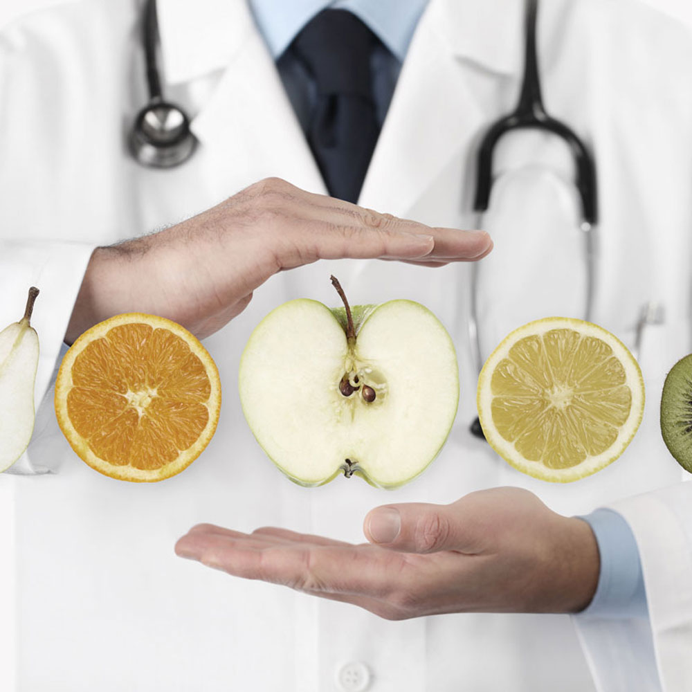doctor with healthy food