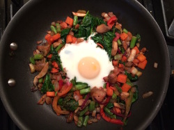 fried egg roasted veggies greens