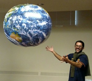 Camilo Barrera with globe 10-8-2016 (Fall Retreat)