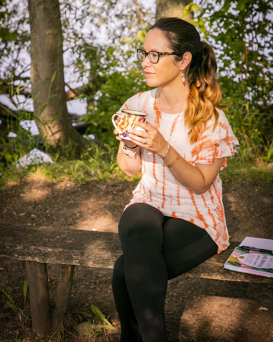 katie drinking from coffee cup
