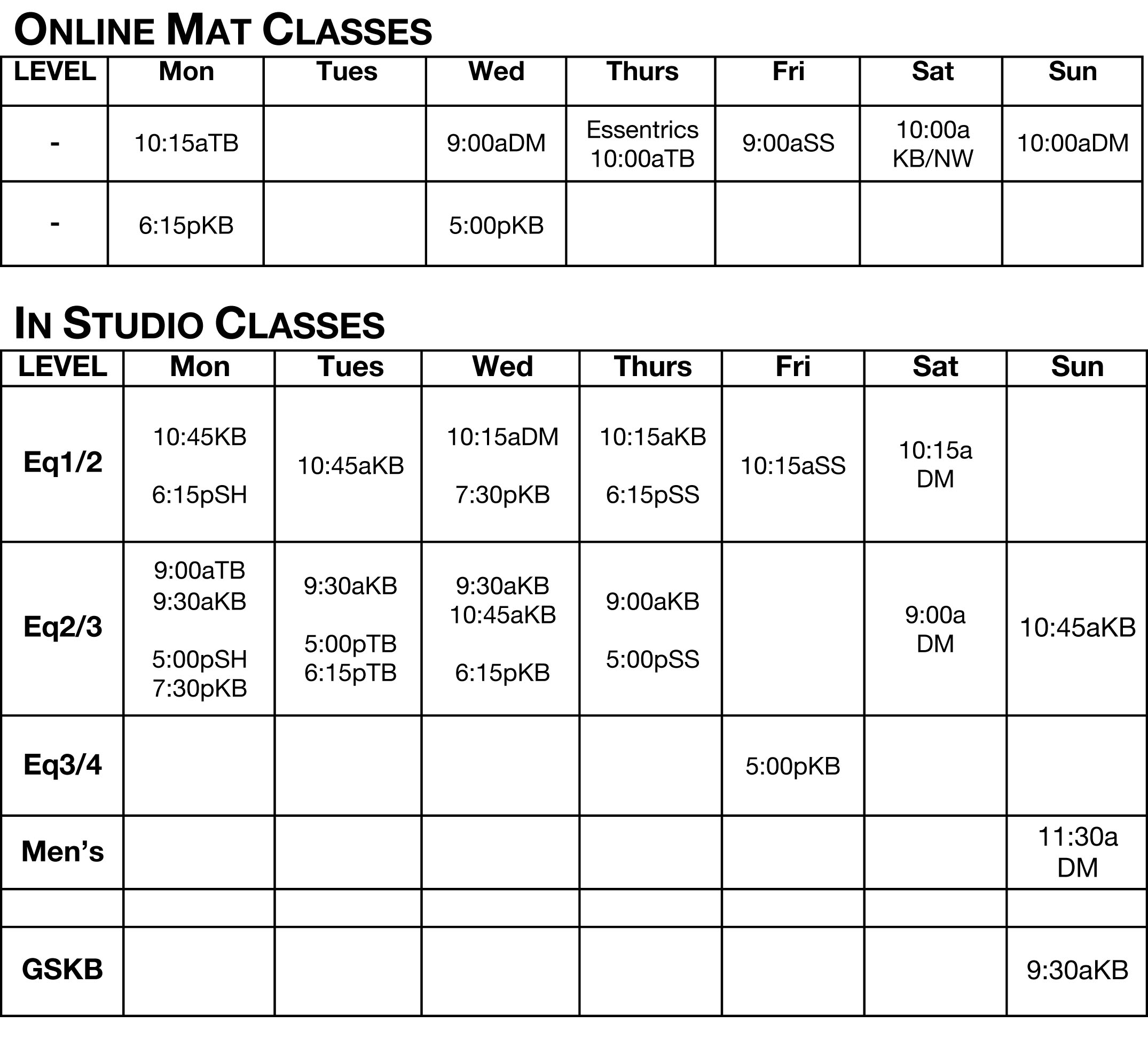 Schedule Integration Pilates Studio Edmonton, AB T5H 3J6