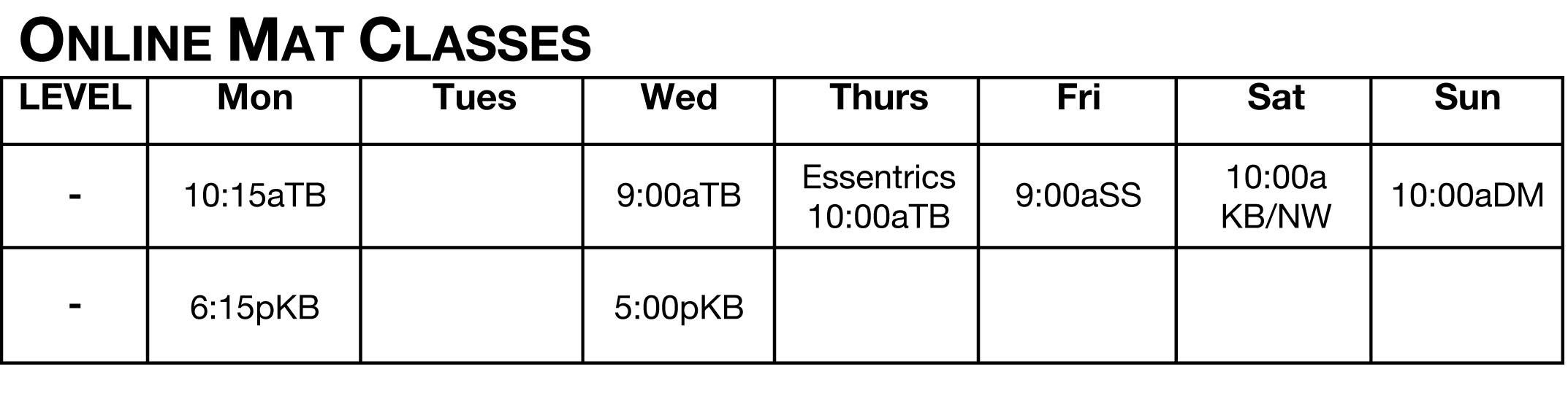 Schedule Integration Pilates Studio Edmonton, AB T5H 3J6