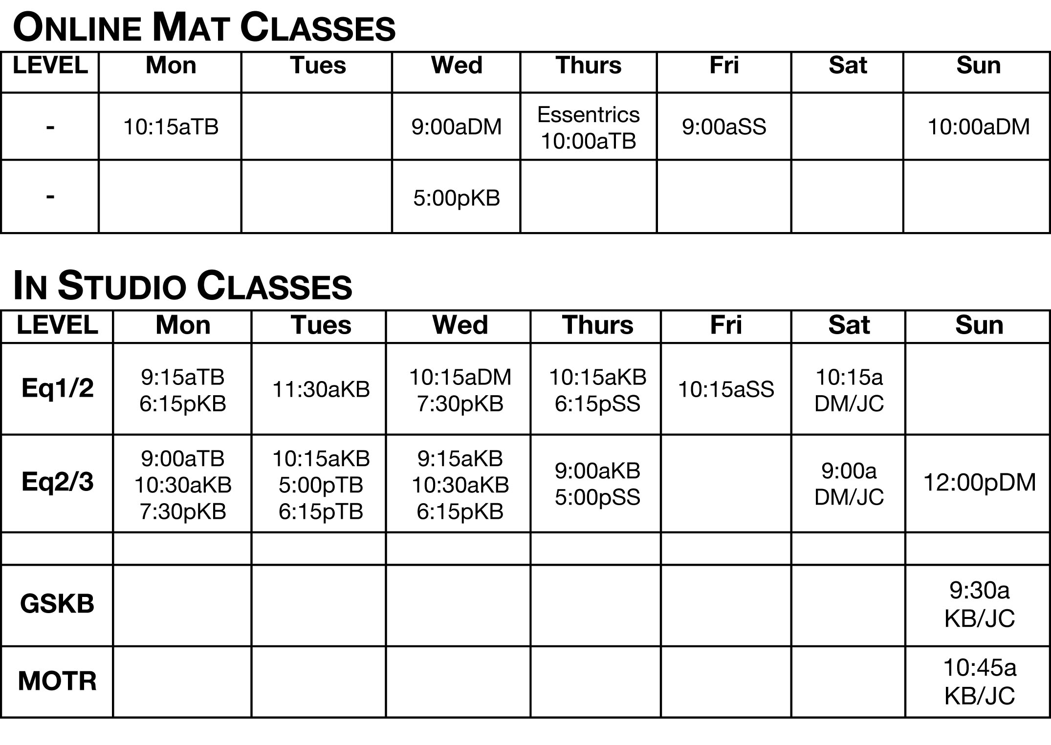 Schedule Integration Pilates Studio Edmonton, AB T5H 3J6