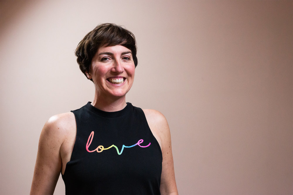 woman wearing black love shirt