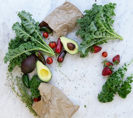 fresh fruit avocado and leafy green vegetables