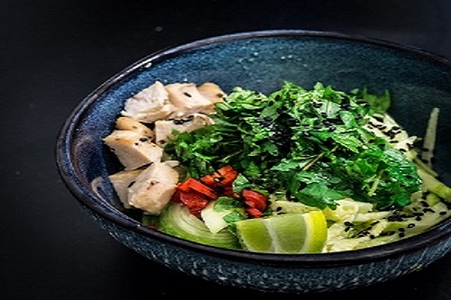 greens and salmon bowl