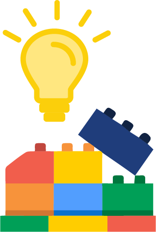 Light bulbs and colored legos icon