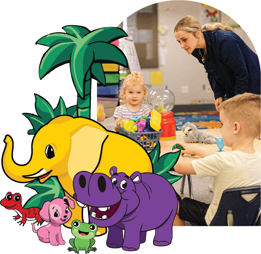 kids at daycare with animal drawings