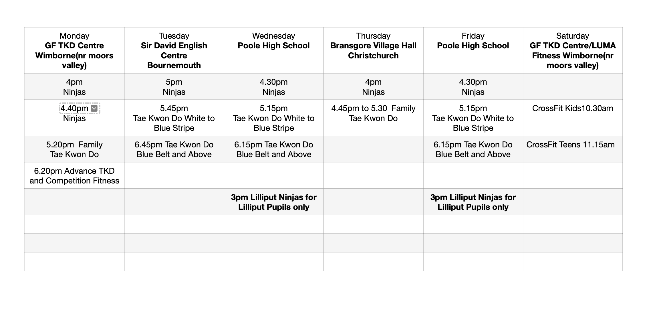 GFTKD Timetable 2024