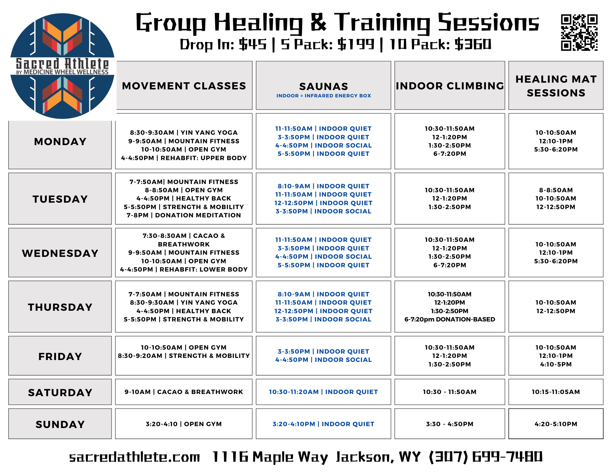 September 2025 group sessions no sauna schedule