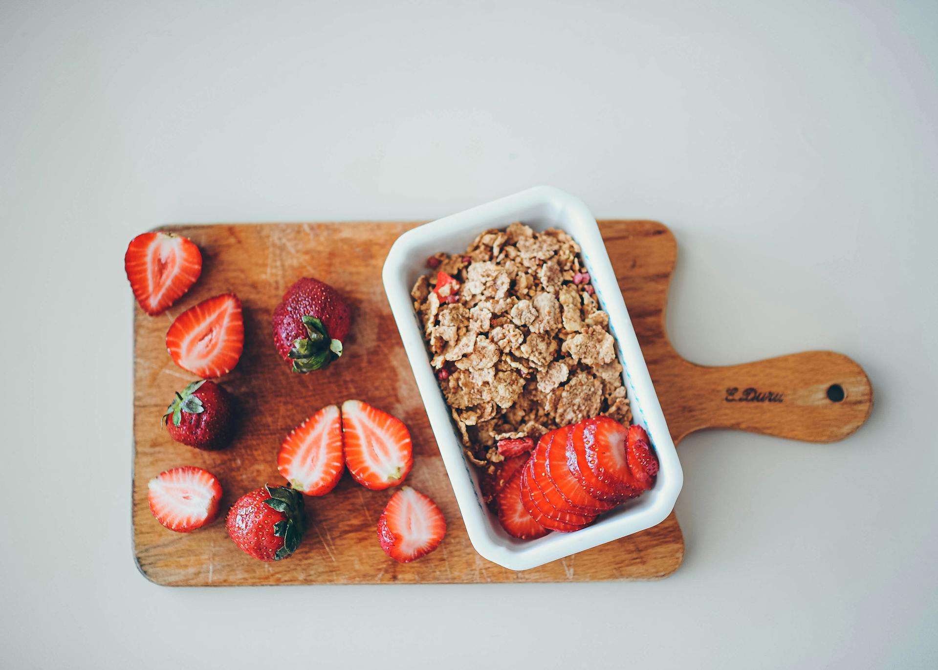 Strawberry cutting board cereal