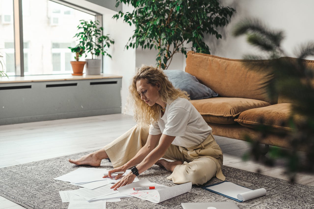 woman work floor greenery