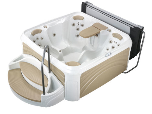 Dream Maker Spas   3 4View LightsOff TableUp Cabana3500 WhiteDiamond TaupePanels Dream Maker Spas LoRes 500x375 