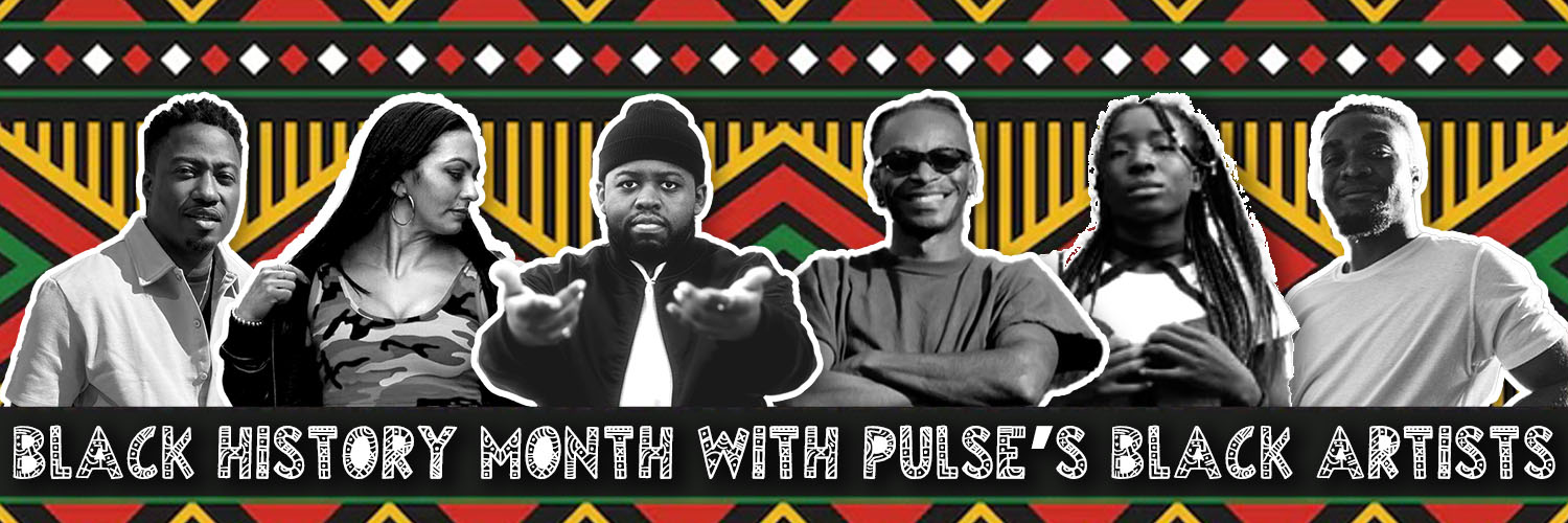 A wide banner featuring PULSE Studios’ Black artists, with text promoting Black History Month celebrations and dance classes.