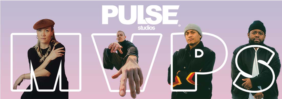 Group shot of PULSE MVPs from Calgary, including Lady C, Frescy, Siah, and Born2Boogie, representing the local Hip Hop dance community.
