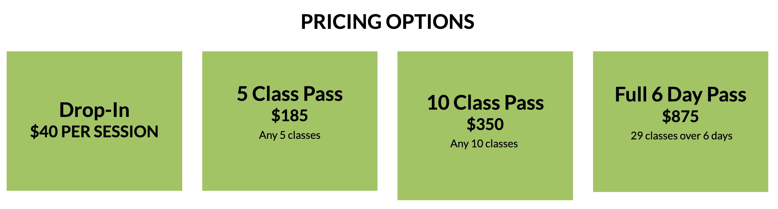 Streetdance Intensive Pricing Options