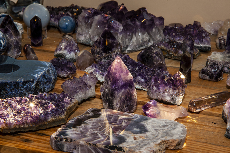 stones for sale in the rock shop at red lotus yoga