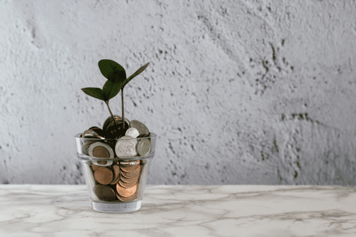 change and plant in glass cup