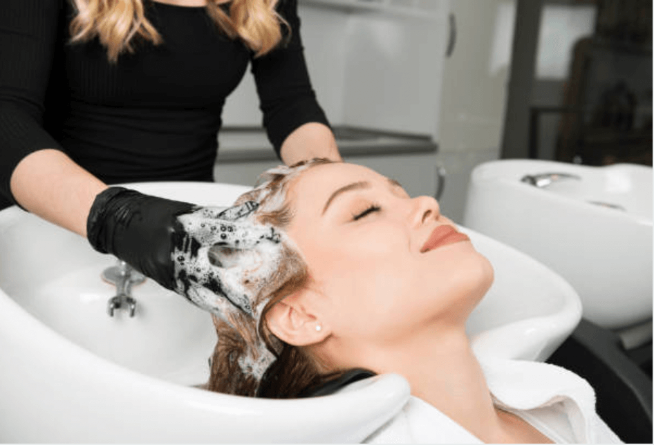 washing womans hair