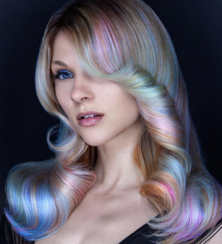 woman with rainbow hair color