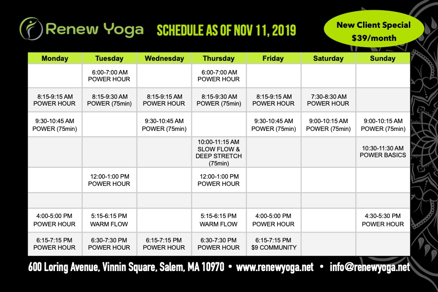 Yoga Class Schedule Renew Yoga Salem, MA 01970