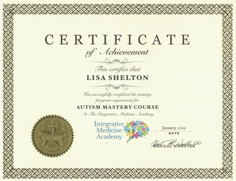 Lisa Shelton Autism Mastery Course Certificate copy