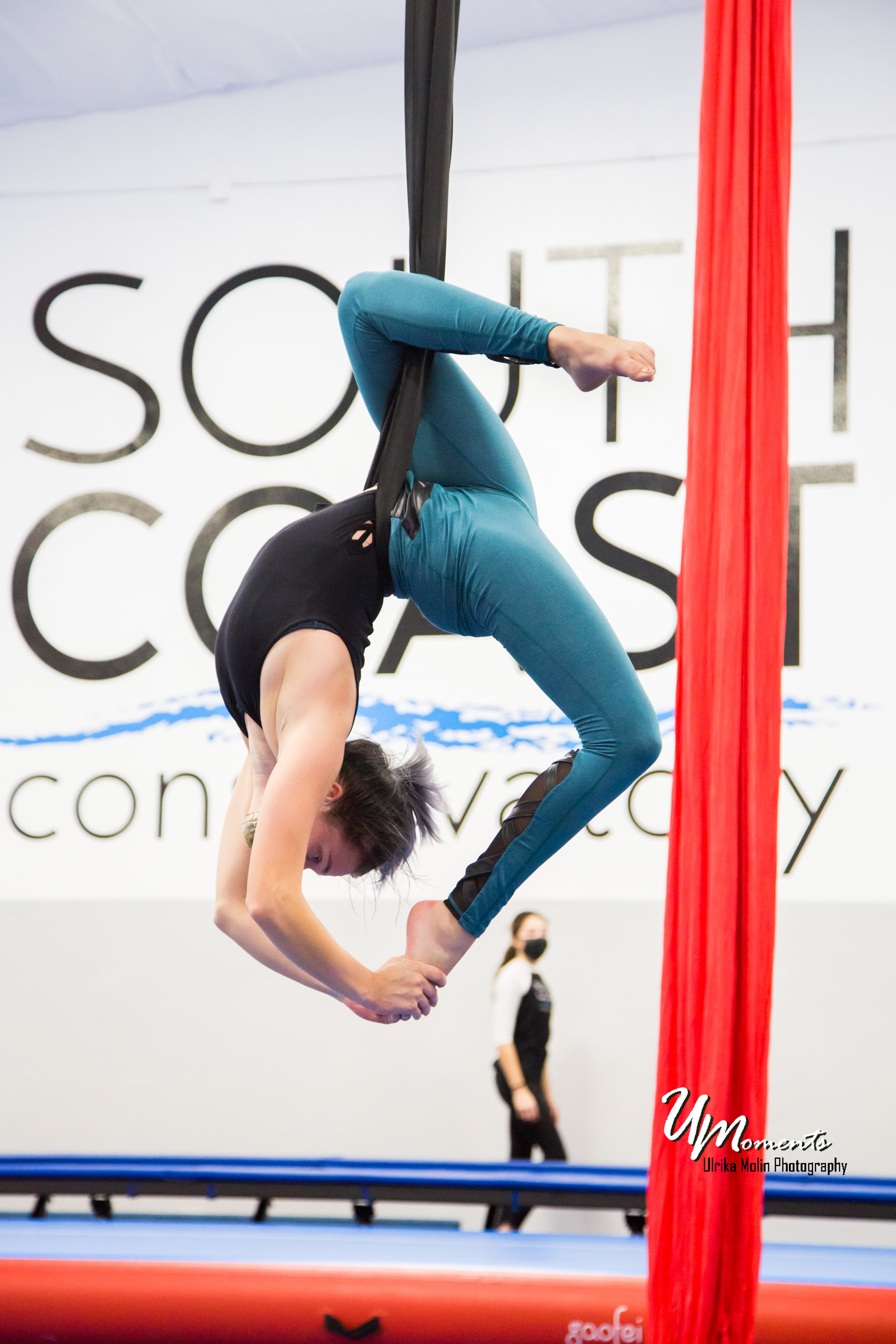 teen practicing aerial silks at south coast conservatory