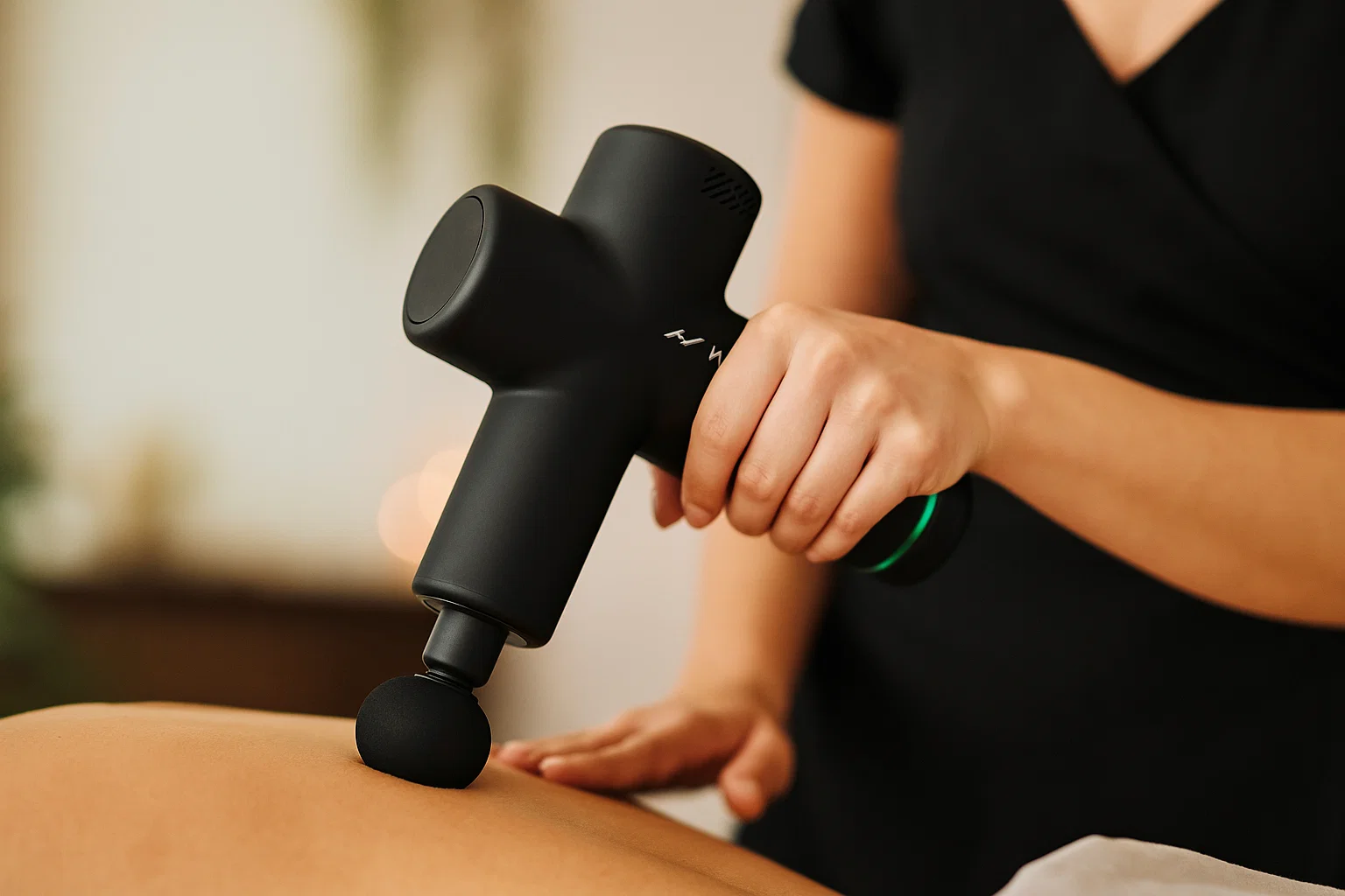 Spavia Staff Member using a tool to massage a customer Spavia Staff Member using a tool to massage a customer