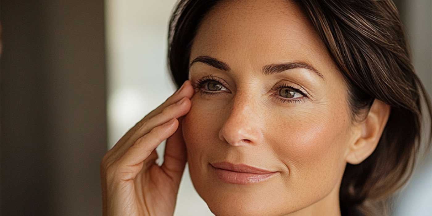 Headshot of a woman holding her hand to her head.