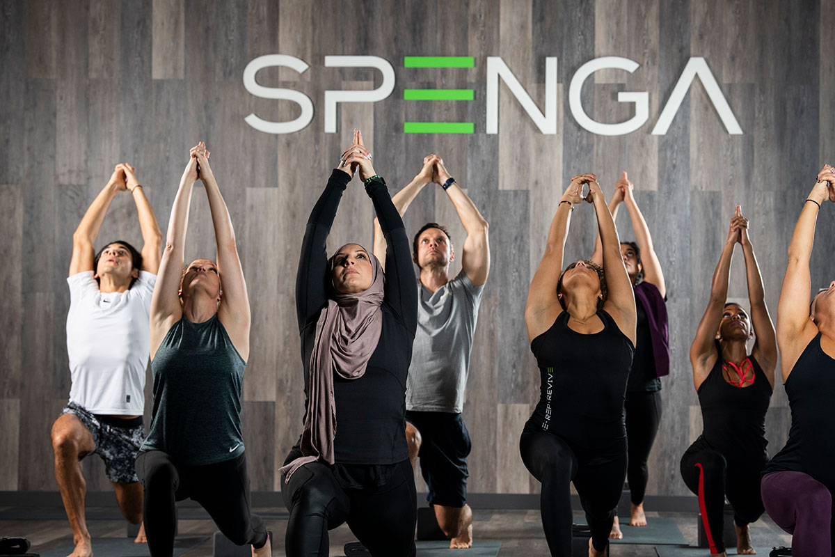 yoga portion of the spenga workout in session