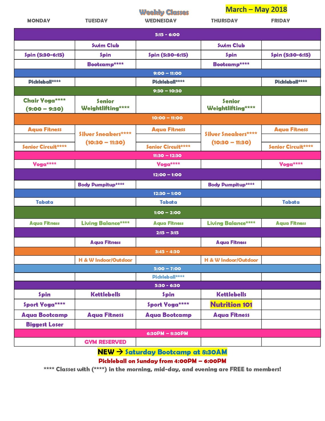 Class/Pool Calendar