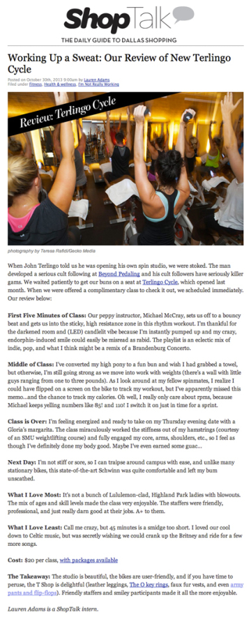 Shop Talk - The Daily Guide to Dallas Shopping Article about Terlingo Cycle