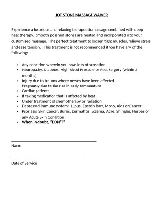 Hot Stone Massage Waiver at The Muscle Therapy Center