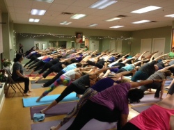 Students participating in a yoga east workshop